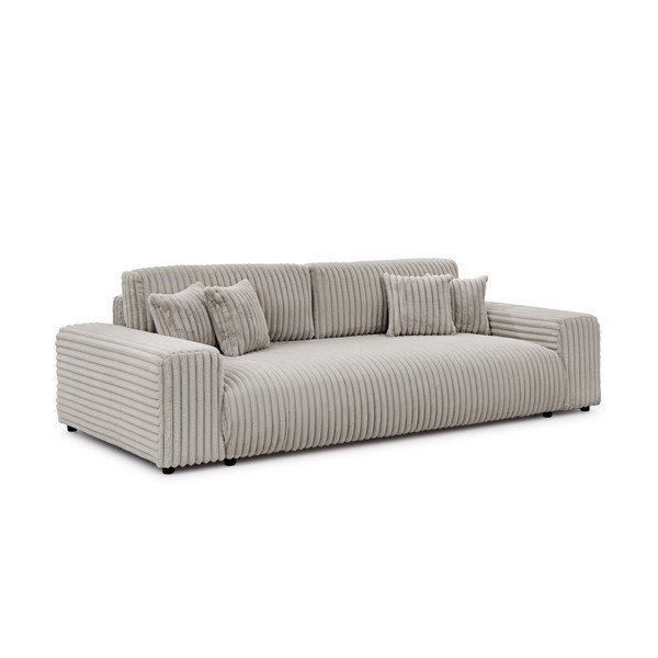 Canapea gri deschis extensibilă/cu spațiu de depozitare cu tapițerie din catifea reiată  260 cm Justin  – Ropez