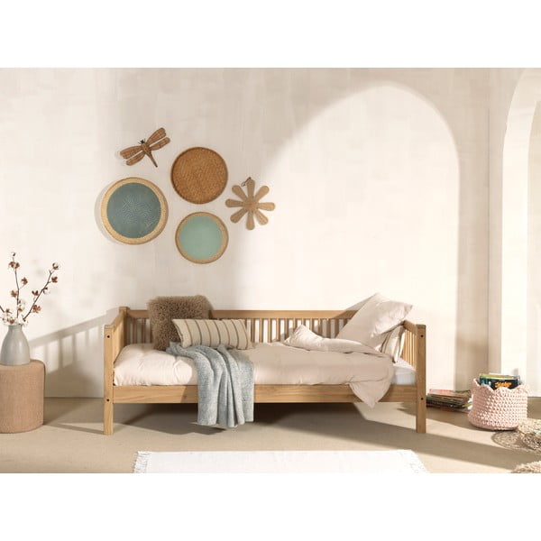 Pat pentru copii  în culoare naturală cu extensie suplimentară din lemn de stejar cu spațiu de depozitare 90x200 cm Forrest – Vipack-image-4