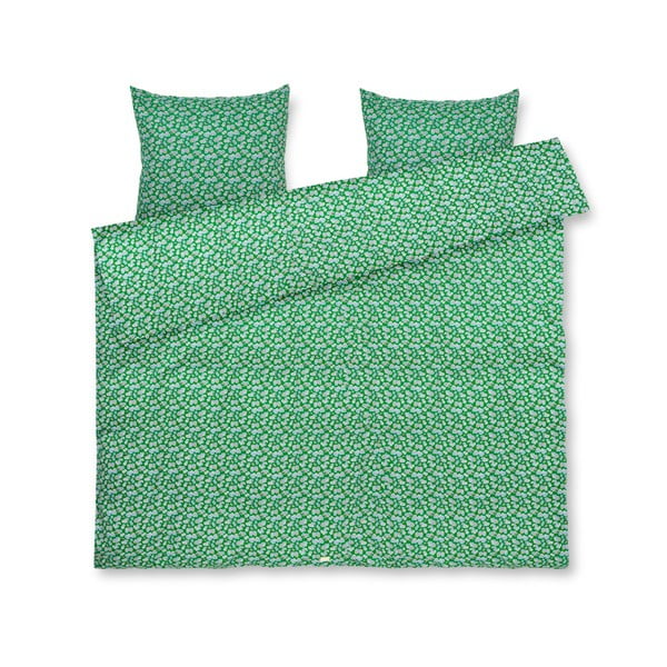 Lenjerie de pat verde din bumbac satinat pentru pat dublu/extinsă 200x220 cm Pleasantly – JUNA