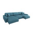 Colțar turcoaz extensibil, cu spațiu de depozitare, cu tapițerie din catifea reiată Sara – Ropez