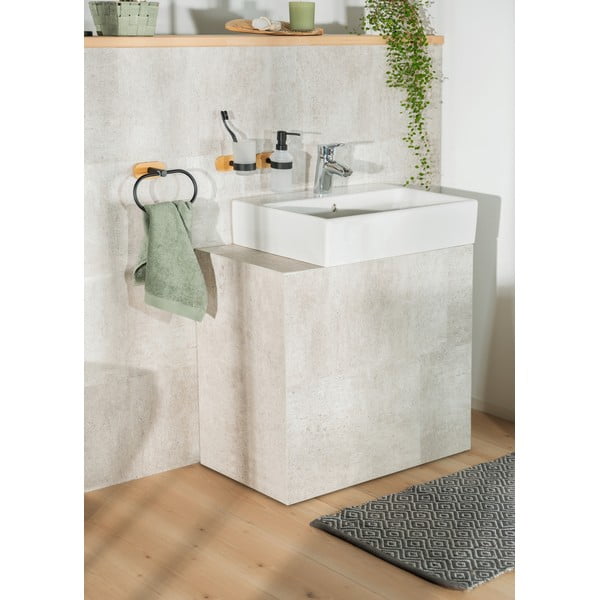 Dozator de săpun lichid negru/în culoare naturală autoadeziv din sticlă 300 ml Orea Bamboo – Wenko-image-2