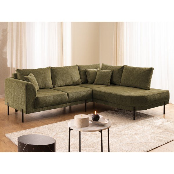 Colțar verde cu tapițerie din chenille (cu colț pe partea dreaptă/în formă de ”L”) Mauris  – Ropez-image-4