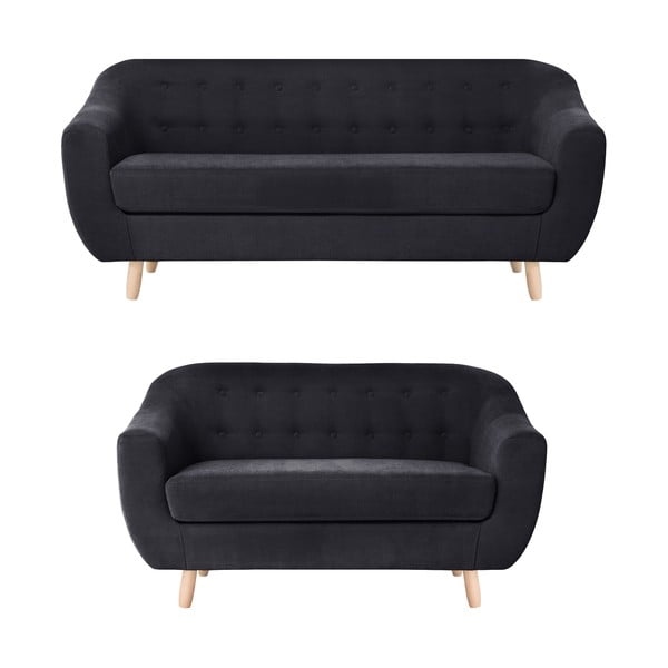 Set 2 canapele pentru 2 și 3 persoane Jalouse Maison Vicky, negru