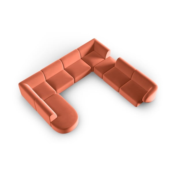 Colțar roz cu tapițerie din catifea (cu colț pe partea dreaptă, în formă de "U") Paolo – Milo Casa-image-1