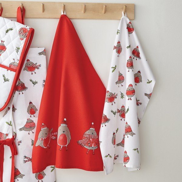 Prosoape de vase 2 buc. din bumbac 50x70 cm  cu model de Crăciun Christmas Robins – Catherine Lansfield-image-1