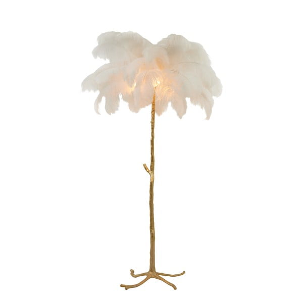 Lampadar alb/auriu cu abajur din pene (înălțime 180 cm) Feather – Light & Living