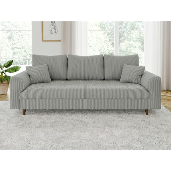 Canapea gri deschis cu tapițerie din catifea reiată  210 cm Ariella – Ropez-image-1