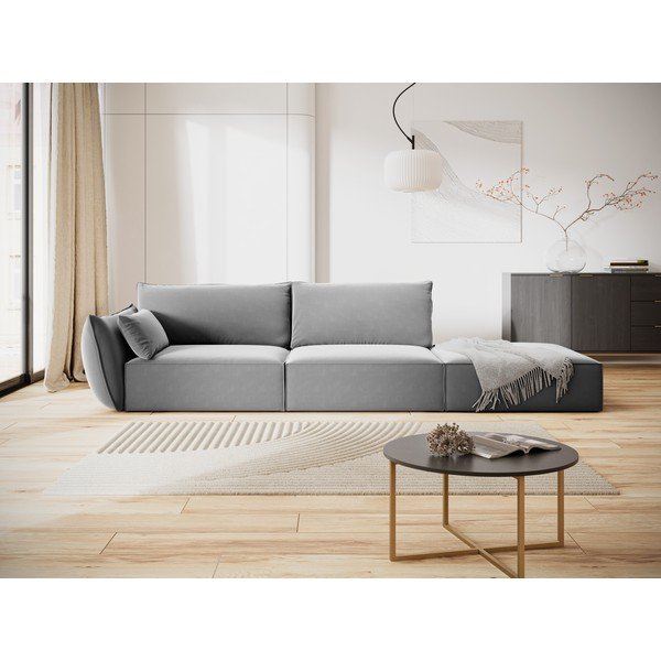 Canapea gri deschis cu tapițerie din catifea, cu colț pe partea stângă 264 cm Vanda – Mazzini Sofas-image-1