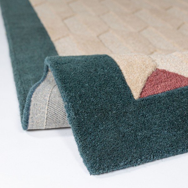 Covor tip traversă în culoare naturală/albastru-verde țesut manual din lână 60x230 cm Apex Border Wool – Flair Rugs-image-2