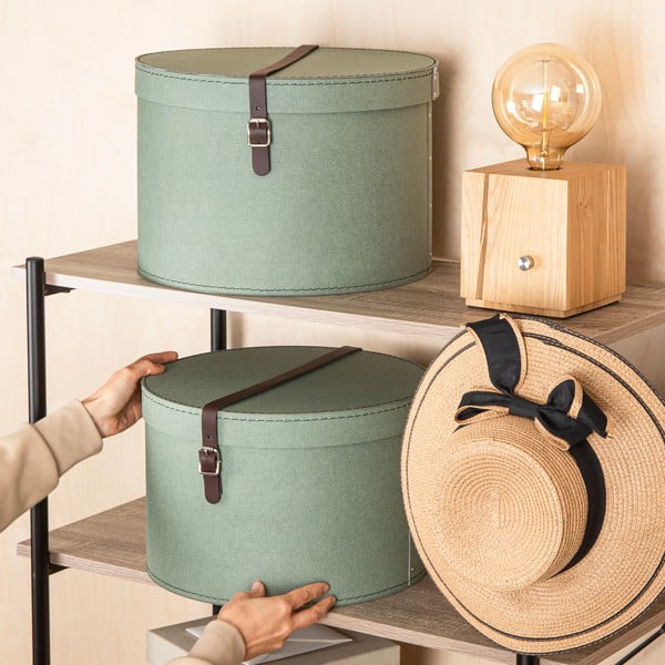 Cutii de depozitare albastru-verde 2 buc. din carton cu capac ø 37,5x25,5 cm Rut Canvas Paper Laminate – Bigso-image-1