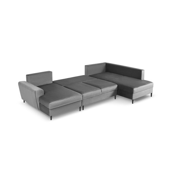 Colțar gri deschis extensibil, cu spațiu de depozitare cu tapițerie din catifea (cu colț pe partea dreaptă, în formă de "U") Kyoto – Cosmopolitan Design-image-2