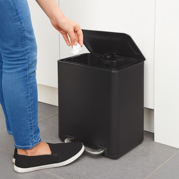 Coș de gunoi negru cu pedală din oțel inoxidabil 20 l Black – Orion-image-1