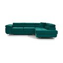 Colțar verde extensibil/cu spațiu de depozitare cu tapițerie din catifea (cu colț pe partea dreaptă/în formă de ”L”) Anton – ELTAP