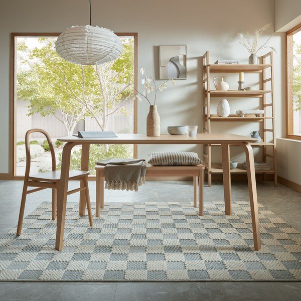 Covor albastru lavabil din amestec de bumbac 155x230 cm Muted Checkerboard – Flair Rugs-image-2