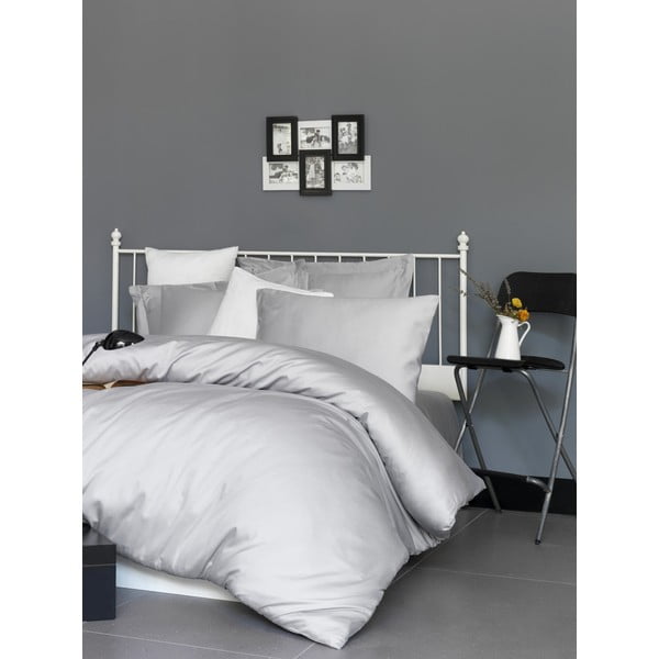 Lenjerie de pat gri deschis din bumbac satinat pentru pat de o persoană 140x200 cm – Mijolnir