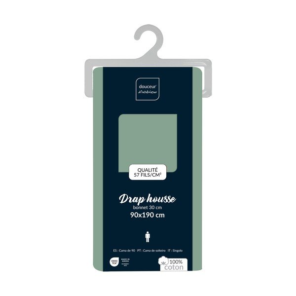 Cearceaf verde din bumbac cu elastic 90x190 cm Lina – douceur d'intérieur-image-2