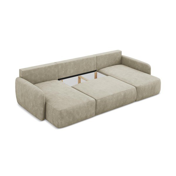 Colțar bej extensibil/cu spațiu de depozitare cu tapițerie din chenille (în formă de "U") Lilo – Makamii-image-3