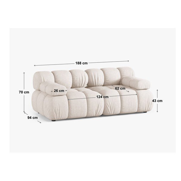 Canapea modulară crem cu tapițerie din catifea 188 cm – Micadoni -image-4