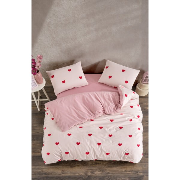 Lenjerie de pat roz pentru pat dublu, extinsă cu cearceaf inclus, cu 4 piese 200x220 cm Red Heart – Mila Home-image-3