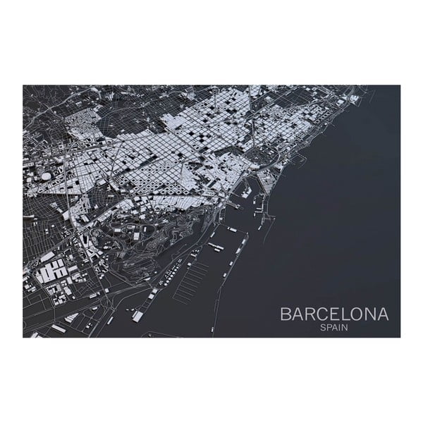 Tablou Homemania Maps Barcelona Black, 70 x 100 cm