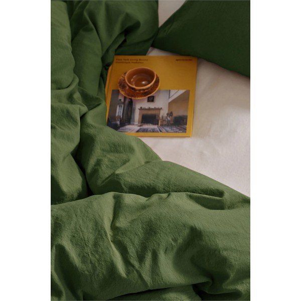 Lenjerie de pat verde din amestec de in pentru pat de o persoană 150x200 cm Elly – Ellos Home-image-2
