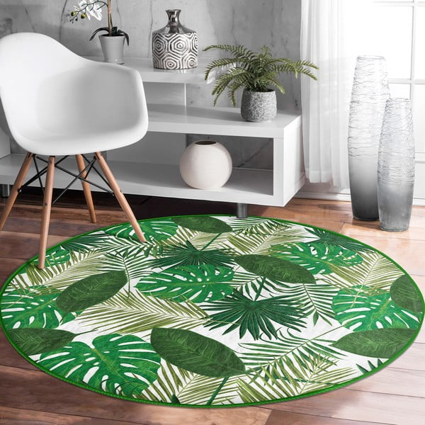 Covor rotund  verde lavabil adecvat și  pentru aspiratoare robot   ø 100 cm Comfort – Mila Home-image-3