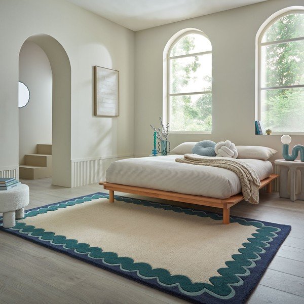 Covor în culoare naturală/albastru-verde țesut manual din lână 140x200 cm Wiggle Wool – Flair Rugs-image-1