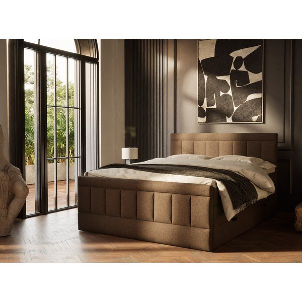 Pat boxspring maro cu spațiu de depozitare 180x200 cm Caya – Maison de Rêve-image-1