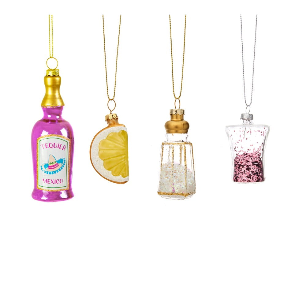 Ornamente de Crăciun lucrate manual 4 buc. din sticlă 9,5 cm Tequila – Sass & Belle