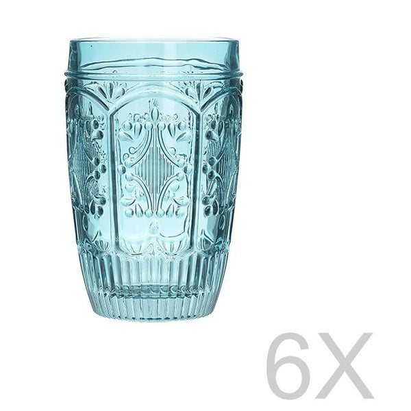 Set 6 pahare transparente din sticlă InArt Glamour Beverage, înălțime 13 cm, albastru