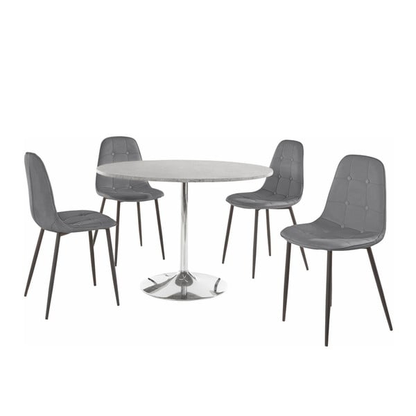 Set masă rotundă cu 4 scaune Støraa Terri Concrete, gri