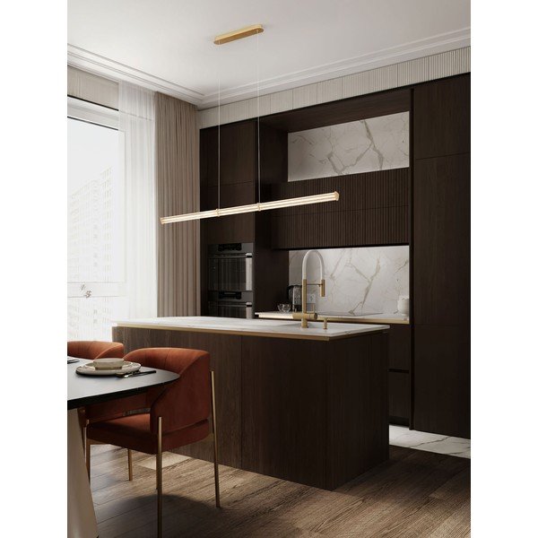 Lustră auriu mat LED cu intensitate reglabilă din metal cu abajur din sticlă acrilică Pheme – Nova Luce-image-1