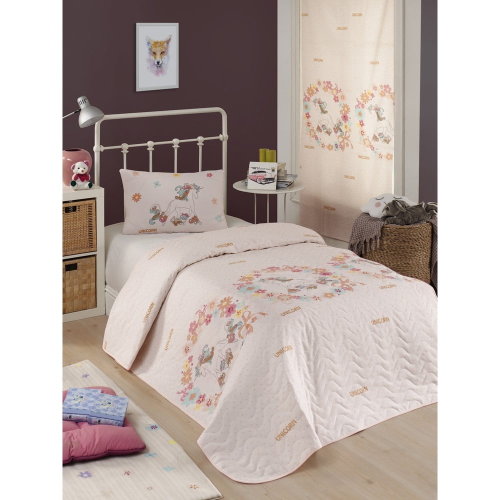 Set cuvertură pentru pat și față de pernă Eponj Home Unicolor Pink, 160 x 220 cm