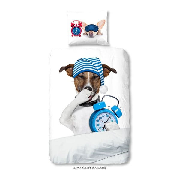 Lenjerie de pat din bumbac pentru copii Muller Textiels Premento Sleepy Dog, 140 x 200 cm