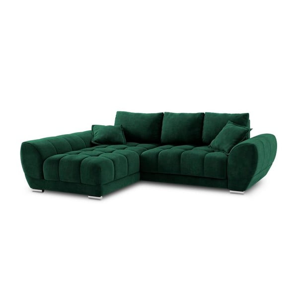 Colțar extensibil cu tapițerie de catifea și șezlong pe partea stângă Windsor & Co Sofas Nuage, verde smarald-image-2