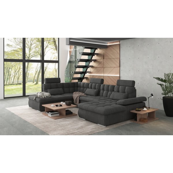 Colțar gri antracit extensibil, cu spațiu de depozitare (cu colț pe partea stângă, în formă de "U") Merkur – Ropez-image-3