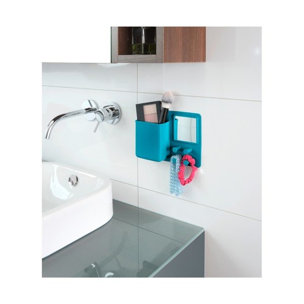 Organizator din silicon de perete cu oglindă Wenko Ampio, albastru-image-4
