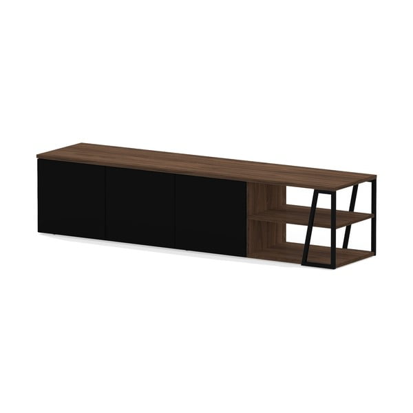 Comodă TV  neagră/în culoare naturală cu aspect de lemn de nuc 190x45 cm Albi - TemaHome-image-2
