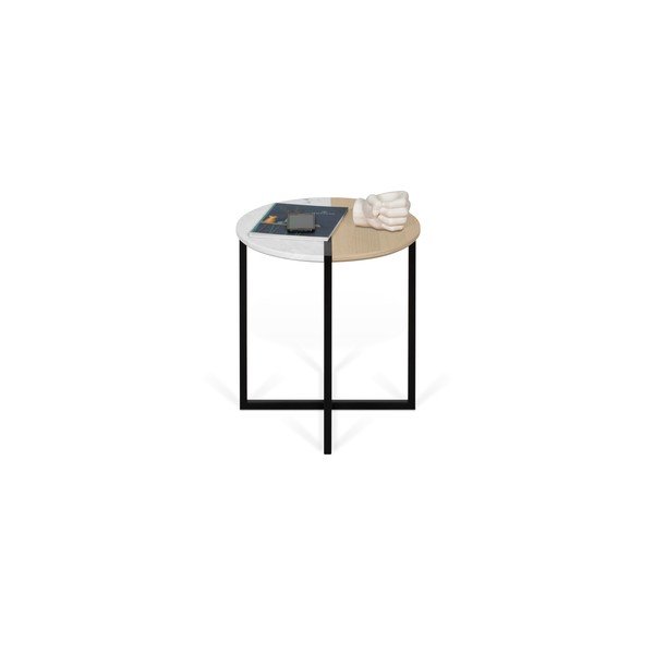Măsuță de cafea rotundă cu blat cu aspect de lemn de stejar și marmură Sonata TemaHome, ø 50 cm-image-4