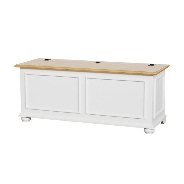 Ladă de depozitare cu capac din lemn Nara, alb