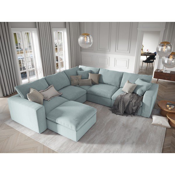 Modul reversibil de colț cu tapițerie din catifea pentru canapea Windsor & Co Sofas Galaxy, albastru deschis-image-4