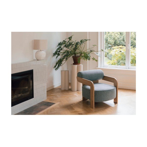 Fotoliu albastru prăfuit cu tapițerie din țesătură bouclé Oolong – Zuiver-image-1