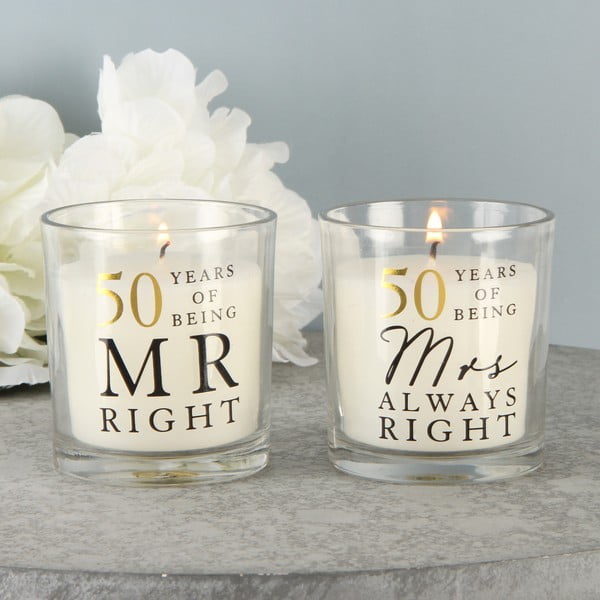 Set 2 lumânări cu aromă de bumbac pentru aniversarea a 50 ani Amore Mr. Right and Mrs. Always Right, 18 ore ardere