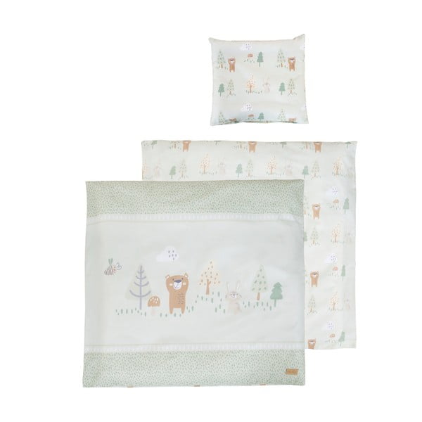Lenjerie de pat pentru copii verde-deschis din bumbac pentru pătuț 80x80 cm Woodland Buddies – Roba