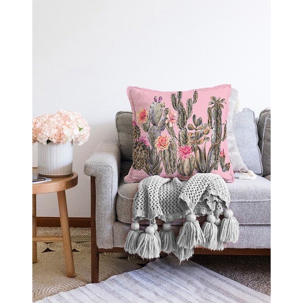 Față de pernă din amestec de bumbac Minimalist Cushion Covers Blooming Cactus, 55 x 55 cm, roz-image-2