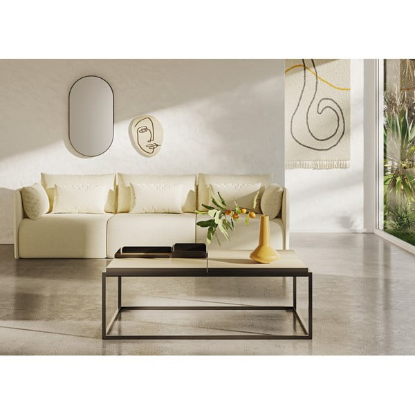 Măsuță de cafea negru-natural  cu blat cu aspect de lemn de stejar 75x120 cm Douro – TemaHome-image-1