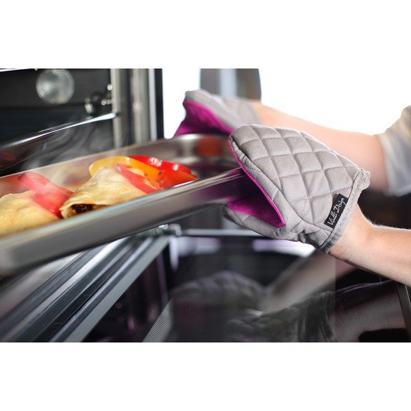 Mănușă din bumbac cu silion Vialli Design, mov - gri-image-1