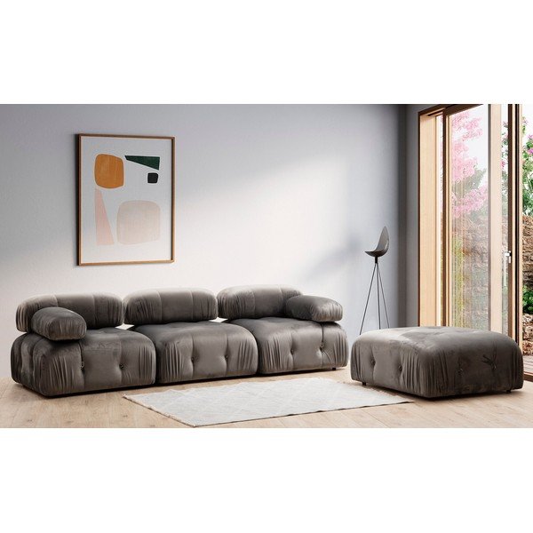 Taburet gri închis cu tapițerie din catifea Bubble – Artie-image-4
