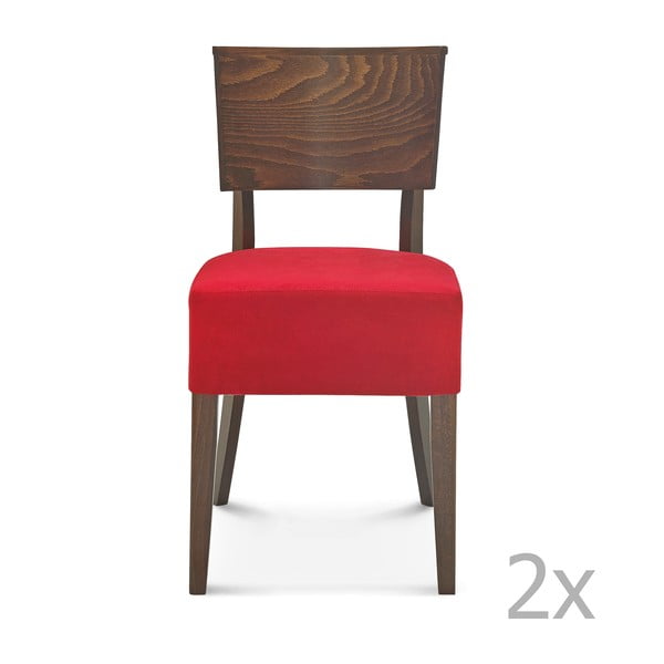 Set 2 scaune de lemn cu perne roșii Fameg Else