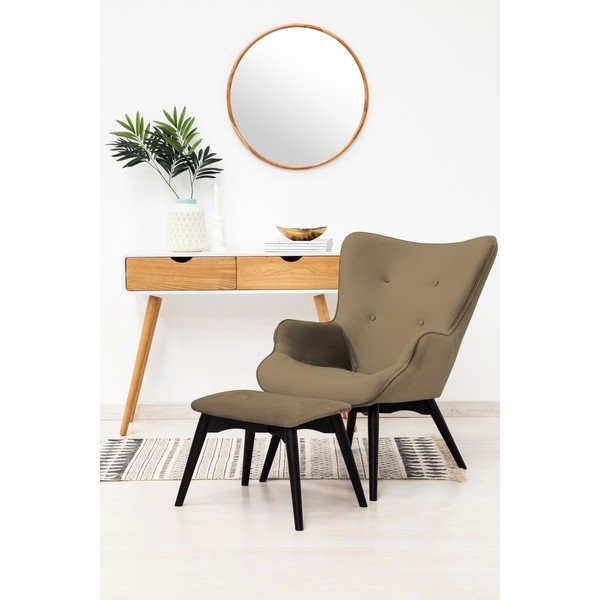 Fotoliu cu taburet Vivonita Cora Velvet, gri - maro - negru-image-1